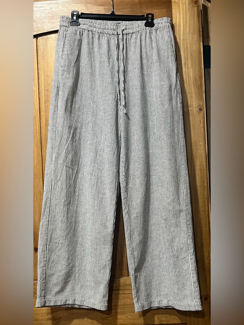 J. Crew Wide-Leg Drawstring Pants in White and Black Stripe